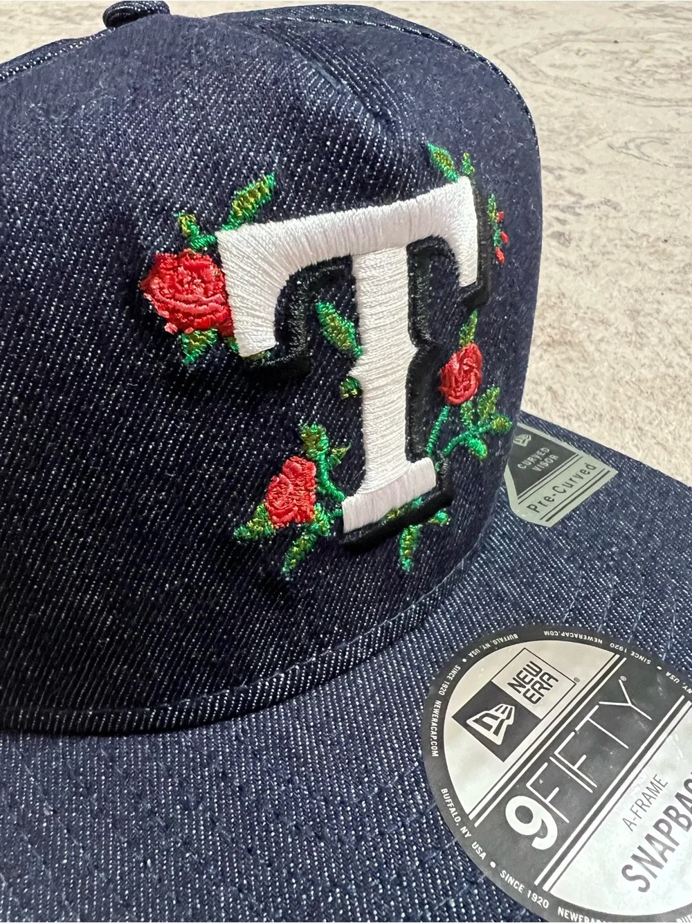 New Era Texas Rangers Blue Denim Rose Pack 9FIFTY A-Frame snapback hat